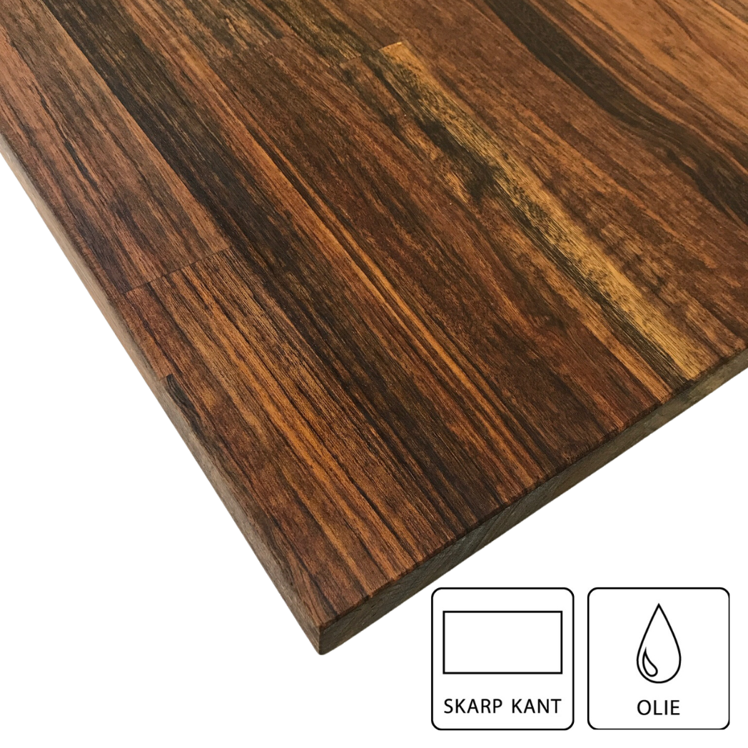 Bordplade i afrikansk valnød med olie set forfra