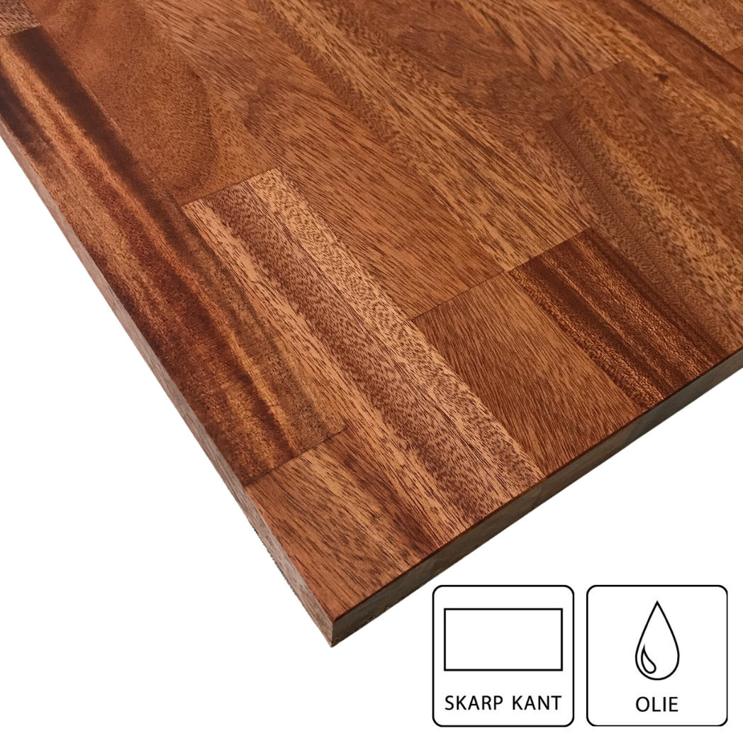 Rød Afrikansk hårdttræ træ bordplade set forfra