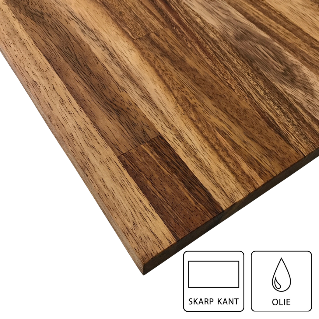 Træ bordplade i brun mahogni set forfra